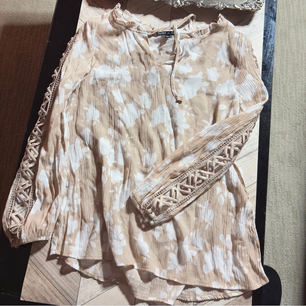 Chic Beige and White Women's Blouse